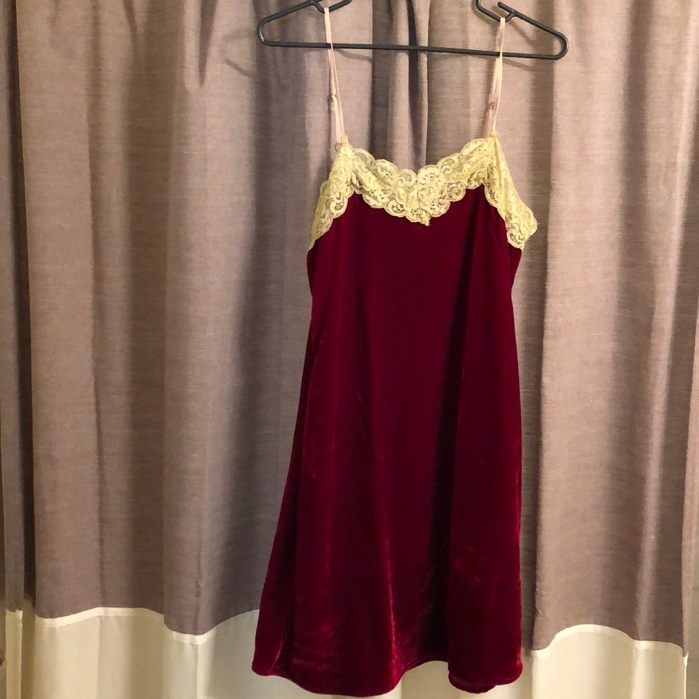 BRAND NEW with tags red velvet and tan lace dress